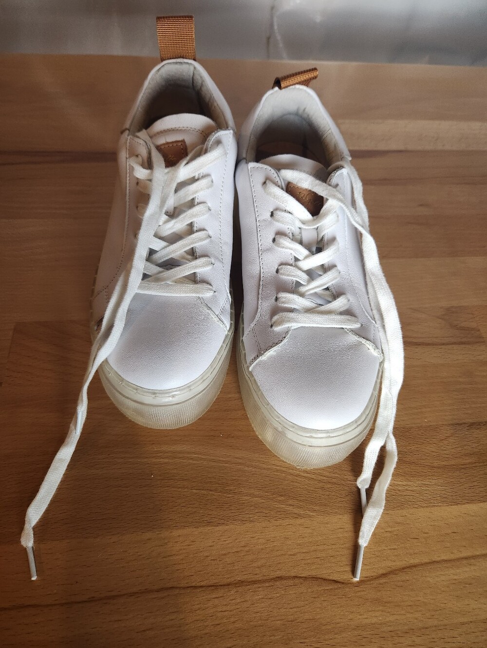 42 Gold Glee White Leather Platform Sneakers Women 7 Chunky Clear Soles Casual - Picture 10 of 11